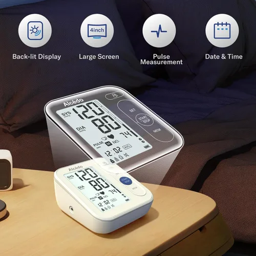 Vista 4 de Alcedo Monitor de presión arterial para uso doméstico, máquina digital automática de presión arterial con brazalete grande para la parte superior