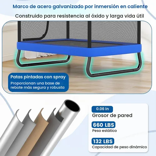 Vista 4 de GYMAX Cama Elástica para Niños, de 70” para Niños Pequeños con Columpio Desmontable, Barra Horizontal y Red de Protección Completa, Cama Elástica