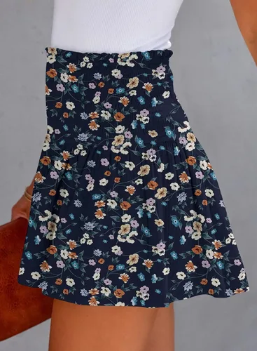 Vista 2 de BeadChica Pantalones cortos casuales de verano para mujer, cintura alta, plisados, con volantes, cómodos, holgados, pantalones cortos de playa