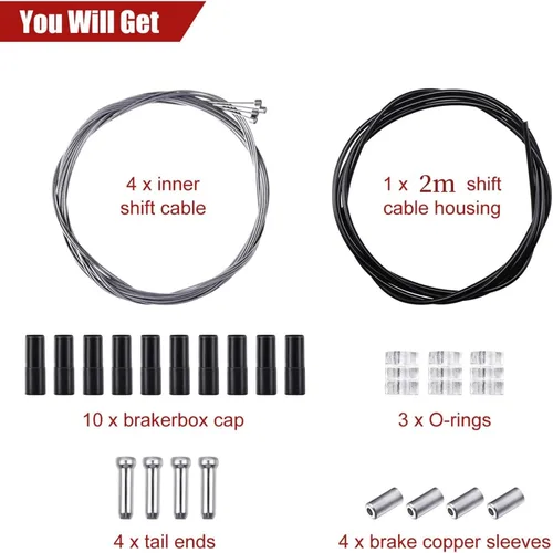 Vista 3 de Boao Paquete de 4 cables de engranaje de bicicleta para bicicletas, kit universal de cable de cambio de bicicleta de montaña, juego de transmisión
