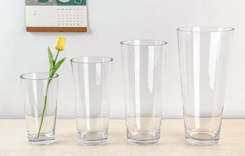 Vista 7 de CYS EXCEL Jarrón cilíndrico de vidrio transparente de 10 pulgadas con apertura de 5 pulgadas de ancho, elegante centro de mesa para bodas, eventos
