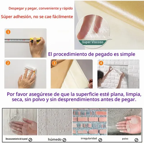 Vista 6 de 11 piezas de paneles de pared 3D de ladrillo falso adhesivo de despegue y pegado, papel tapiz de ladrillo blanco, paneles de pared de espuma