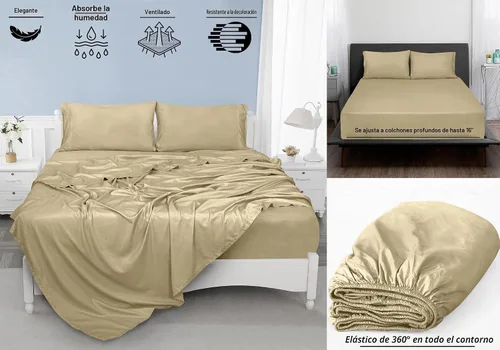 Vista 8 de ROYALE LINENS Juego de sábanas de 300 hilos 100% algodón peinado de fibras largas, 4 piezas, 1 sábana bajera, 1 encimera y 2 fundas de almohada