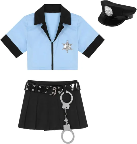 Vista 5 de Disfraz de oficial de policía para mujer, disfraz de policía para cosplay Azul
