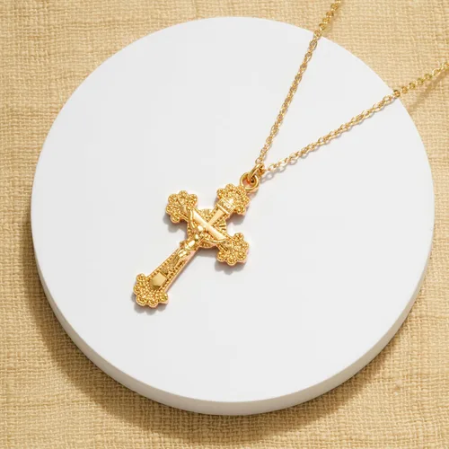 Vista 27 de Fettero - Collar con dije de cruz de fe, chapado en oro de 14 K, cadena fina, minimalista, simple, pequeña, para oración, regalo de joyería religiosa
