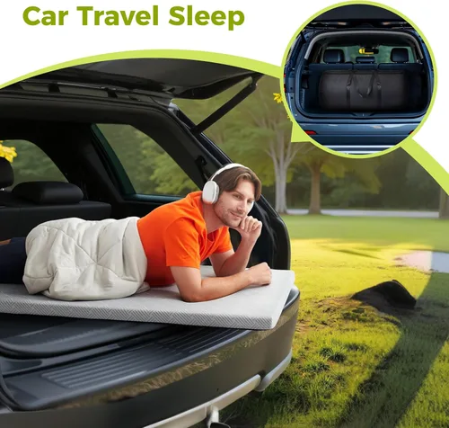 Vista 7 de Jamdok Colchón de espuma de enfriamiento para campamento, almohadilla de dormir impermeable con bolsa de transporte, cubrecolchón de cuna