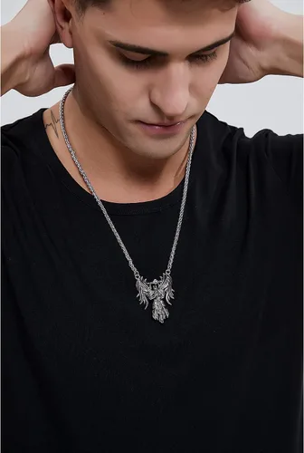 Vista 34 de YAMI Collar de alas angulares para hombre, ángel de la guarda, dragón, cuervo, pulpo, collar de anime, collar de acero inoxidable 316