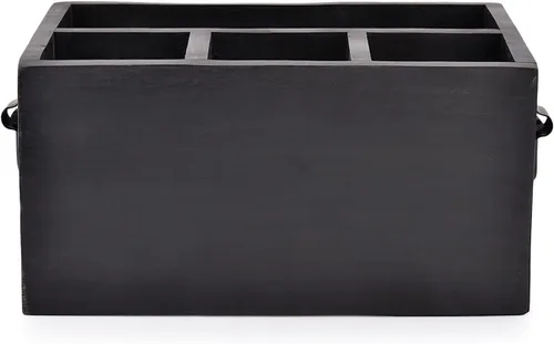 Vista 3 de EDHAS Organizador de cubiertos de madera de mango con 4 compartimentos, soporte para utensilios de cubiertos con servilletero para cocina, comedor