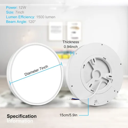 Vista 3 de inShareplus Lámpara de techo LED de 7 pulgadas, color blanco de 12 W (equivalente a 120 W) 5000 K, luces de techo blancas de montaje empotrado