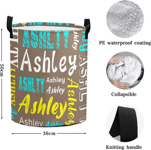 Vista 6 de Cesta de lavandería personalizada con nombre, cesta de lavandería plegable con asa para baño, sala de estar, dormitorio
