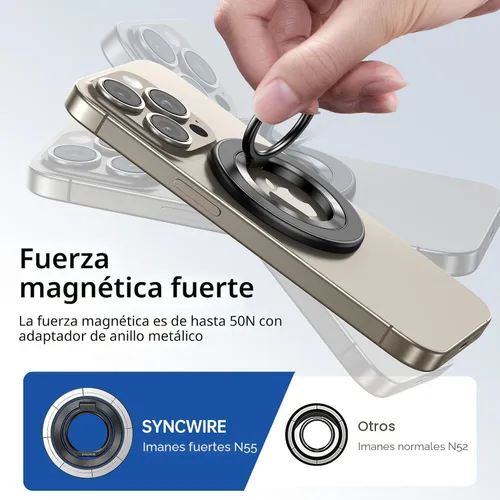 Vista 5 de SYNCWIRE - Soporte magnético con aro para MagSafe, rotación de 360 grados, agarre y soporte para teléfono, aro para dedo, doble imán, compatible