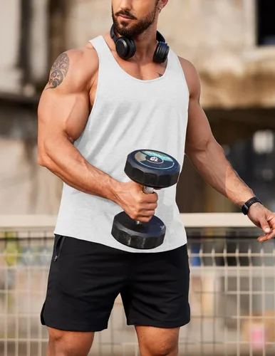 Vista 2 de COOFANDY Camisetas sin mangas para hombre, paquete de 3 camisetas sin mangas para gimnasio, espalda en Y, muscular, fisicoculturismo, camisetas sin