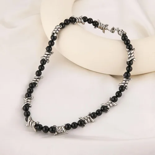 Vista 8 de Collar de alambre de púas para hombre de aleación de acero, punk, gótico, 20 pulgadas de HZMAN