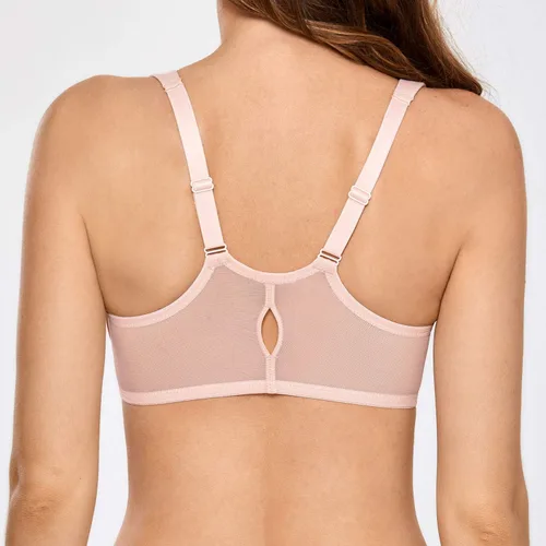 Vista 2 de DELIMIRA Brasier con cierre frontal para mujer, espalda cruzada, talla grande, sin forro, cobertura completa