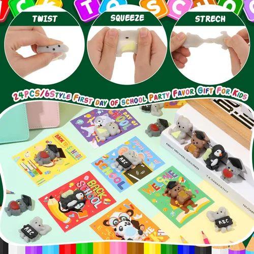 Vista 3 de Regalo de regreso a clases para estudiantes, juego de 24 juguetes de animales de bienvenida de regreso a la escuela, con tarjeta, recuerdo de fiesta