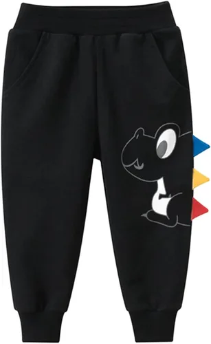 Vista 6 de GFQLONG Paquete de 2 pantalones deportivos de dinosaurio de algodón para niños pequeños, pantalones deportivos de dibujos animados para niños
