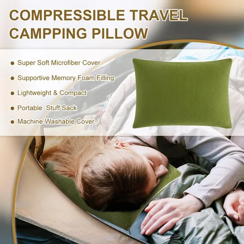 Vista 2 de Ivellow Almohada de viaje de espuma viscoelástica comprimible para dormir, almohada de espuma viscoelástica triturada, almohada pequeña de apoyo