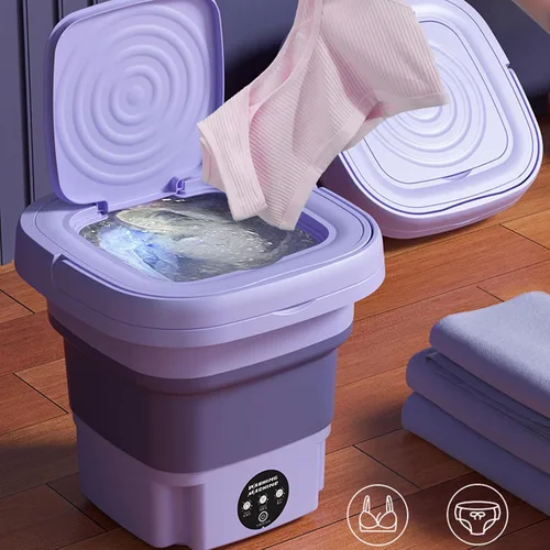 Vista 3 de Mini lavadora portátil para el hogar, lavadora automática plegable de 8 l con cubo de secadora rotativa, para ropa de bebé, ropa