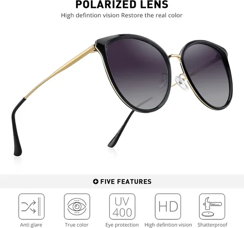 Vista 5 de OLIEYE Gafas de sol polarizadas vintage ojo de gato para mujer clásico de gran tamaño Cateye gafas de sol