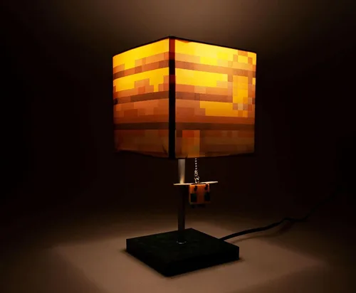 Vista 2 de Minecraft Lámpara de escritorio con bloque de nido de abeja amarilla con extractor de abeja 3D, lámpara de mesa de noche con luz LED de estado