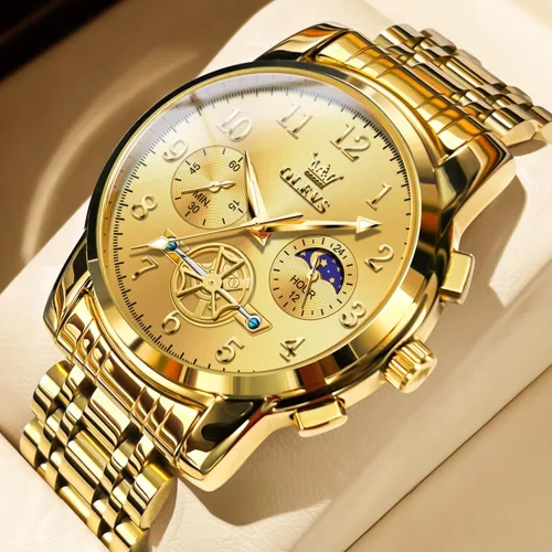 Vista 6 de OUPINKE Reloj para hombre analógico de cuarzo de acero inoxidable, impermeable, luminoso, fase lunar, cronógrafo, vestido de negocios de lujo