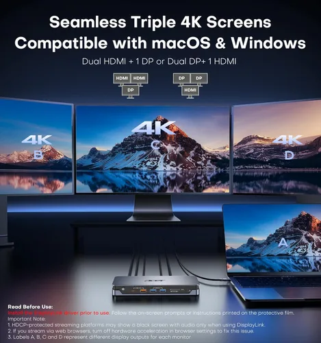 Vista 3 de Acer 16-in-1 DisplayLink Docking Station,Triple 4K@60Hz,130W Power Adapter