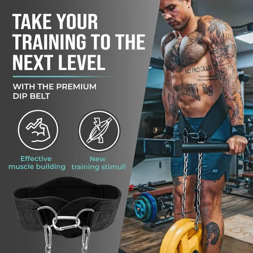 Vista 4 de PULLUP & DIP Cinturón de levantamiento de pesas para fortaleza adicional y construcción muscular, cinturón de peso con cadena de acero y 3