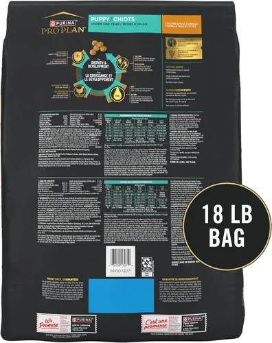 Vista 9 de Purina Pro Plan Alimento seco para cachorros con alto contenido de proteínas, fórmula de pollo y arroz, bolsa de 18 libras
