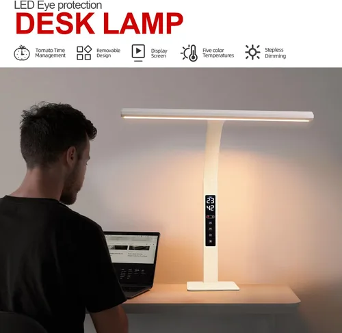 Vista 2 de Lámpara de escritorio LED para oficina en casa, luz de trabajo de computadora de arquitecto, atenuación continua de temperatura de color táctil