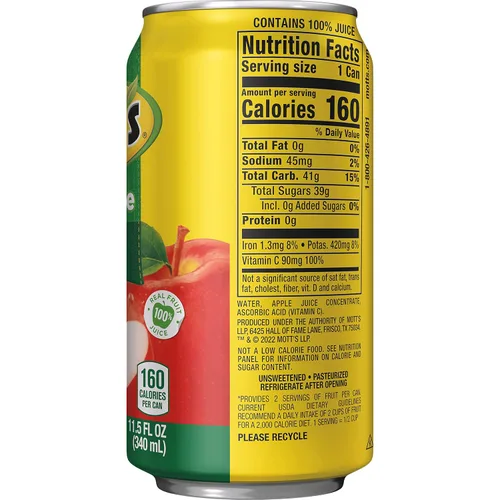 Vista 2 de Mott's Jugo de manzana 100% original, lata de 11.5 onzas líquidas (paquete de 24)