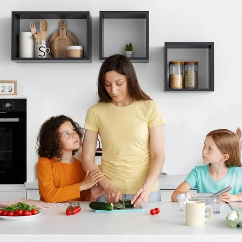 Vista 5 de Kaboon Juego de 3 estantes de montaje en pared, estantes flotantes para descubrimiento espacial para uso doméstico y comercial, juego de estantes