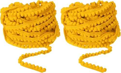 Vista 7 de uxcell 2 piezas de 10 yardas con flecos de pompones, accesorio de costura de cinta, manualidades para el hogar, cortina, ropa, decoración de Azul