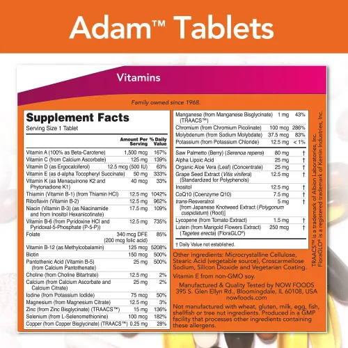 Vista 2 de Now Foods Adam - Pestañas múltiples de vitamina 120 para hombre