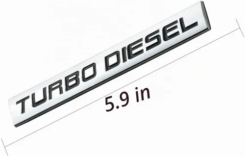 Vista 5 de Emblema metálico con acabado cromado Turbo Diesel (letra roja) (cromo negro) Emblema metálico con acabado cromado Turbo Diesel (letra roja)