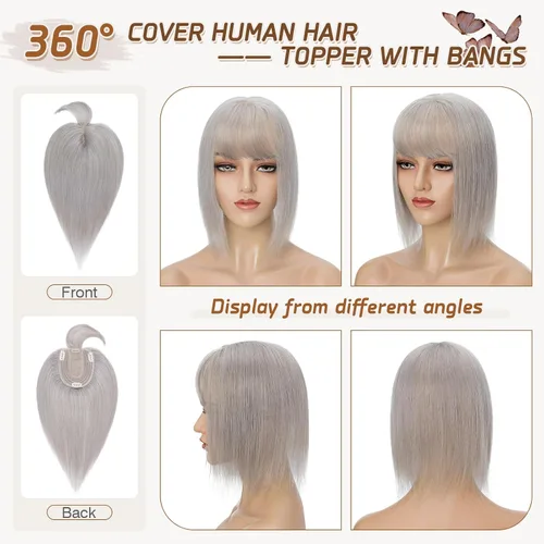 Vista 113 de Rich Choices Pelucas con topper de cabello para mujeres, cabello humano real 100% Remy, sin flequillo, para mujeres con adelgazamiento en la parte