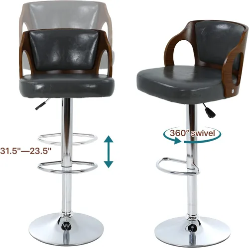 Vista 6 de Dkelincs Juego de 2 taburetes de bar, taburetes de bar giratorios ajustables en altura de mostrador con respaldo y brazos, moderno taburete de bar