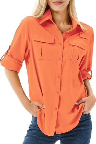 Vista 10 de Camiseta de Manga Larga para Mujer con Protección Solar UPF 50 para Safari, Pesca, Senderismo