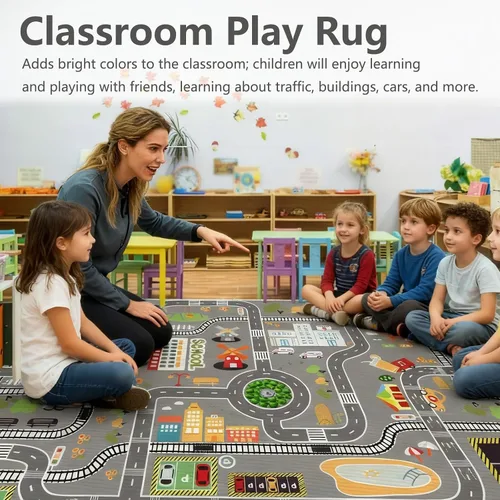 Vista 4 de Alfombra de juego para niños, ideal para jugar con autos y juguetes, alfombra educativa de carretera y tráfico para niños, alfombra divertida