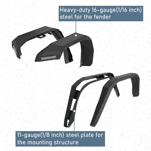Vista 7 de Hooke Road Gladiator JT - Guardabarros planos, guardabarros delanteros y traseros resistentes con luces LED intermitentes para camionetas Jeep