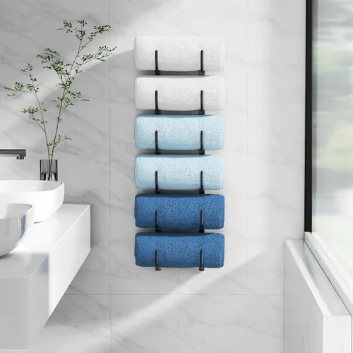 Vista 5 de Toallero enrollado para baño: soporte de almacenamiento de toallas montado en la pared de 6 niveles, organizador colgante para toallas, mantas
