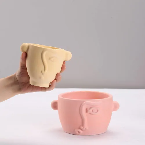 Vista 4 de Molde de silicona de cemento Ceative Face Flower Pot Mold DIY Pen Holder Making Tools