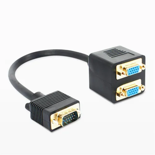 Vista 5 de Divisor de cable de vídeo VGA de 2 puertos 1 en 2 salidas ordenador portátil portátil tarjeta gráfica externa VGA monitor proyector adaptador