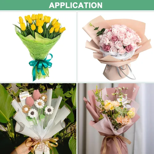 Vista 5 de M METERXITY Papel de flores de algodón coreano de 38 hojas, papel de algodón impermeable de 11.8 pulgadas para bouquets/embalaje de regalo [blanco]