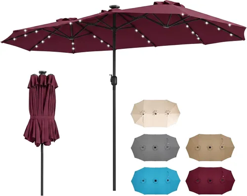 Vista 25 de Tangkula Sombrilla solar de patio de 13 pies, sombrilla de doble cara extra grande para mesa de mercado al aire libre con 36 luces LED, mango