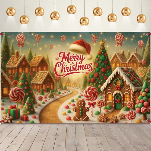 Vista 10 de Cartel grande de Feliz Navidad, 72 x 44 pulgadas, decoraciones de fiesta de Navidad, pancarta de fiesta de Navidad, decoraciones de Navidad