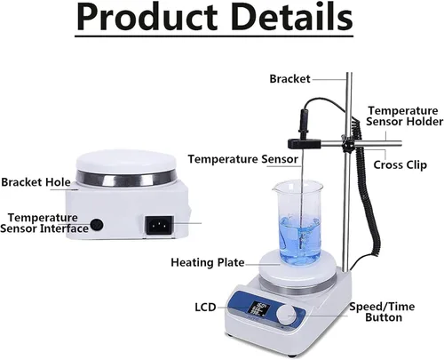Vista 4 de Magnetic Stirrer, 1500R/Min Magnetic Stirrer Hot Plate, Laboratory Magnetic Mixer, Digital Magnetic Stirrer for Laboratory, Classroom, Scientific