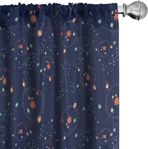 Vista 25 de Ambesonne Paquete de 2 cortinas otoñales para ventana, diseño otoñal con formas intrincadas en espiral y estampado de hojas voladoras, juego ligero