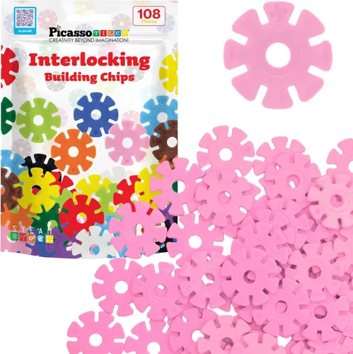 Vista 17 de PicassoTiles Juego de 600 fichas de construcción entrelazadas con bloques de disco creativos, juguetes de aprendizaje STEM para educación temprana