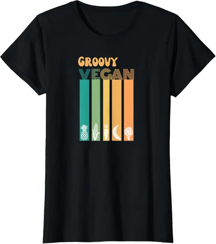 Vista 49 de Groovy Vegan Retro Vintage Cool Veggies 70 80 Flower Power Camiseta, Negro