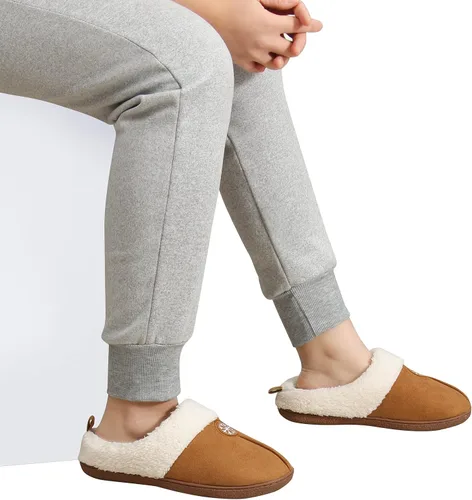 Vista 4 de PECKVEDA Pantuflas de invierno para mujer, cálidas, con forro de piel, para interiores, con espuma viscoelástica